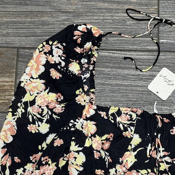 NWT $98 Free People Hilary Printed Top Size Small Black Combo Smocked Blouse S - Picture 11 of 16